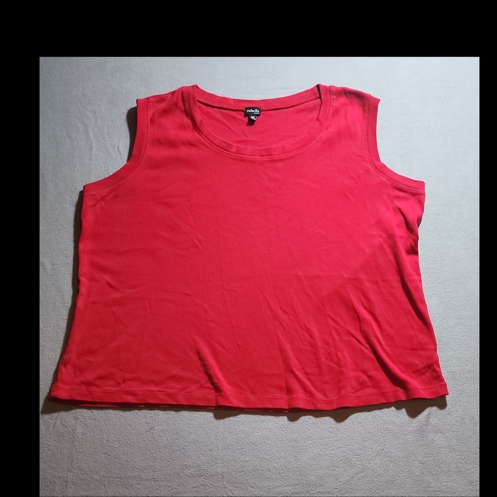 Rafaella Red Knit Cotton Tank Top 3X Plus Scoop Neck Sleeveless Pullover